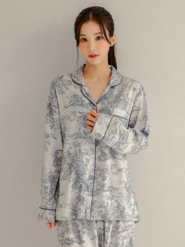 여성 디에르 모달코튼 긴소매 기본카라 잠옷(2C)