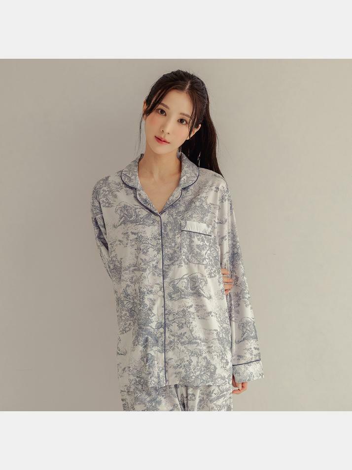 여성 디에르 모달코튼 긴소매 기본카라 잠옷(2C)