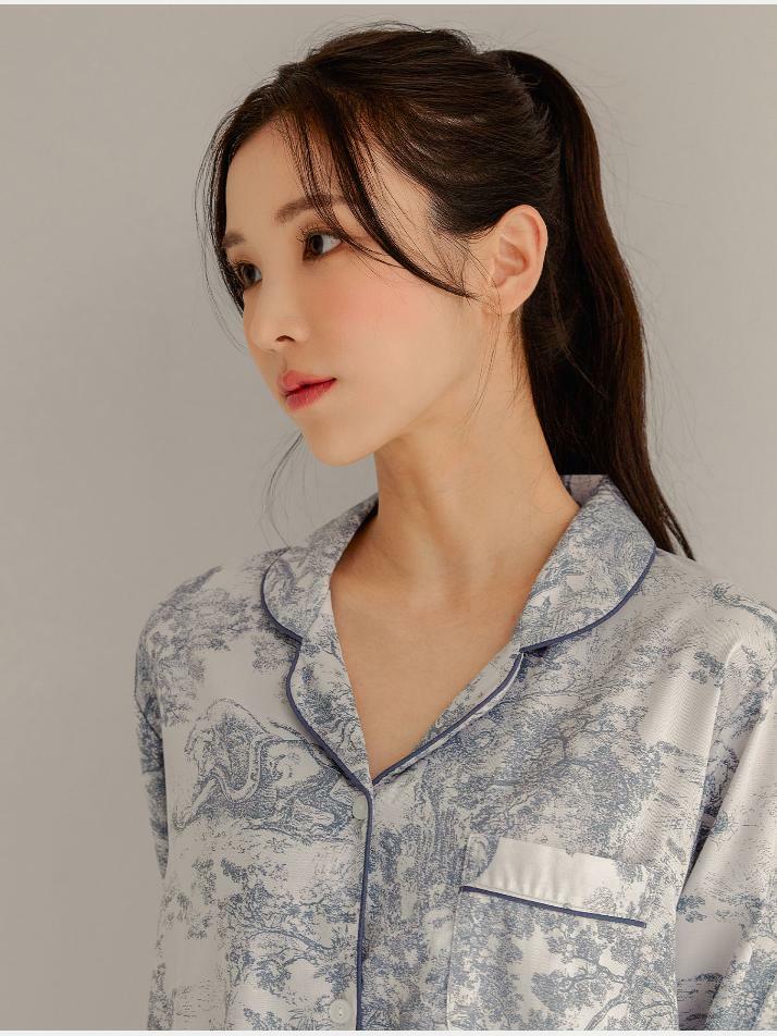 여성 디에르 모달코튼 긴소매 기본카라 잠옷(2C)