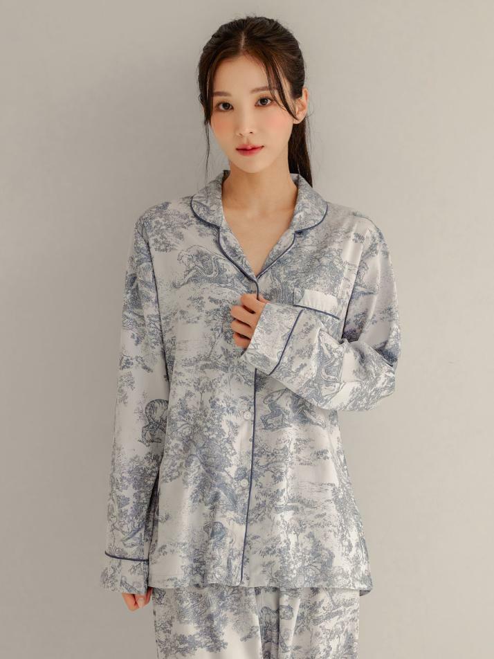 여성 디에르 모달코튼 긴소매 기본카라 잠옷(2C)