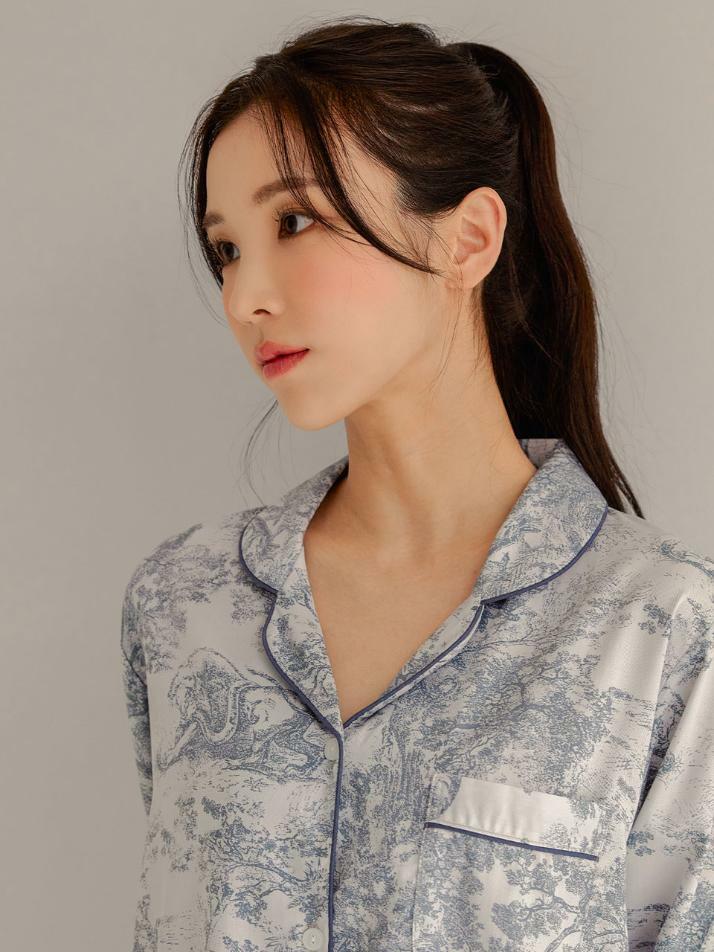 여성 디에르 모달코튼 긴소매 기본카라 잠옷(2C)