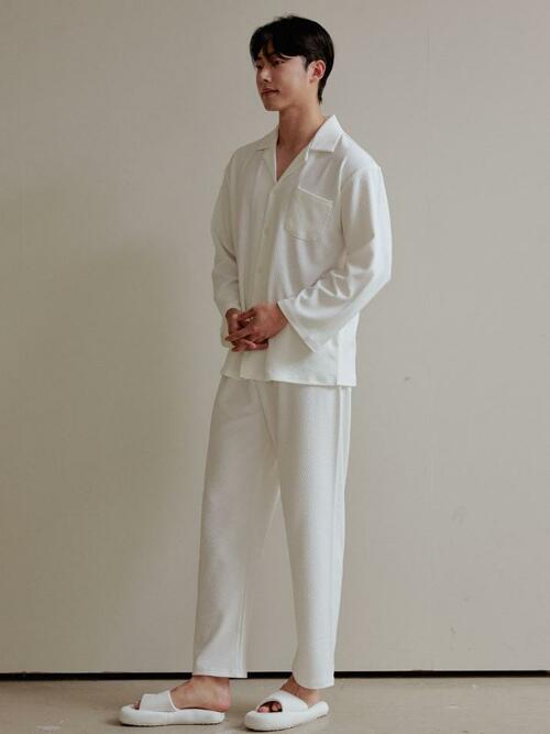 남성 몽블 스판 긴소매 카라 투피스 잠옷