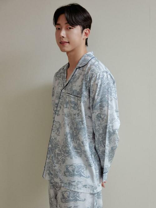 남성 디에르 모달코튼 긴소매 카라 잠옷