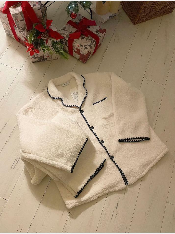 남성 캐롤 양털 수면 투피스 잠옷