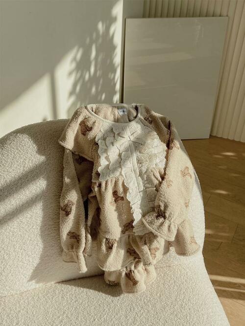 여자아동 리본양털베어 양털 수면 투피스 잠옷