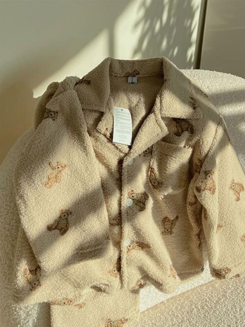 아동 리본양털베어 양털 카라 잠옷