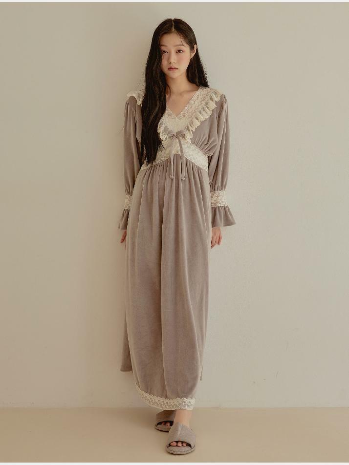 여성 그라나다 밍크스판 브이넥 원피스 잠옷(3C)