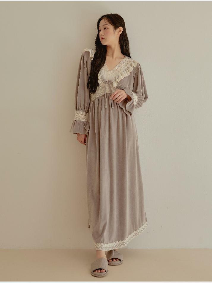 여성 그라나다 밍크스판 브이넥 원피스 잠옷(3C)