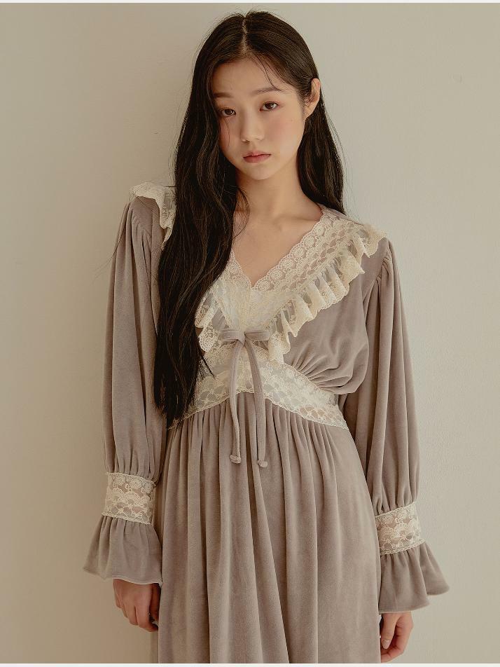 여성 그라나다 밍크스판 브이넥 원피스 잠옷(3C)