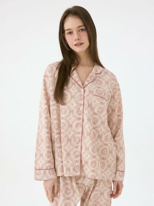 여성 쏠레유 모달코튼 긴소매 카라 투피스 잠옷