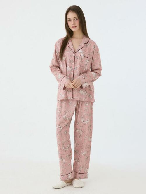 여성 샬롯 모달코튼 긴소매 카라넥 투피스 잠옷