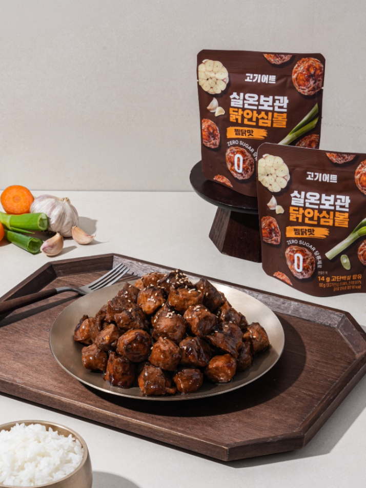 고기어트 1초 단백질 실온보관 닭 안심볼 단짠단짠 찜닭맛 3팩, Zero당, 고단백
