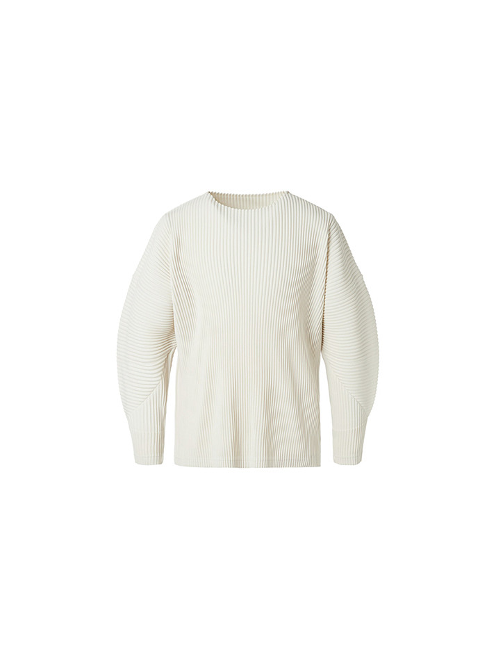 [남자] 긴소매 라운드넥 플리츠 티셔츠 [아이보리]