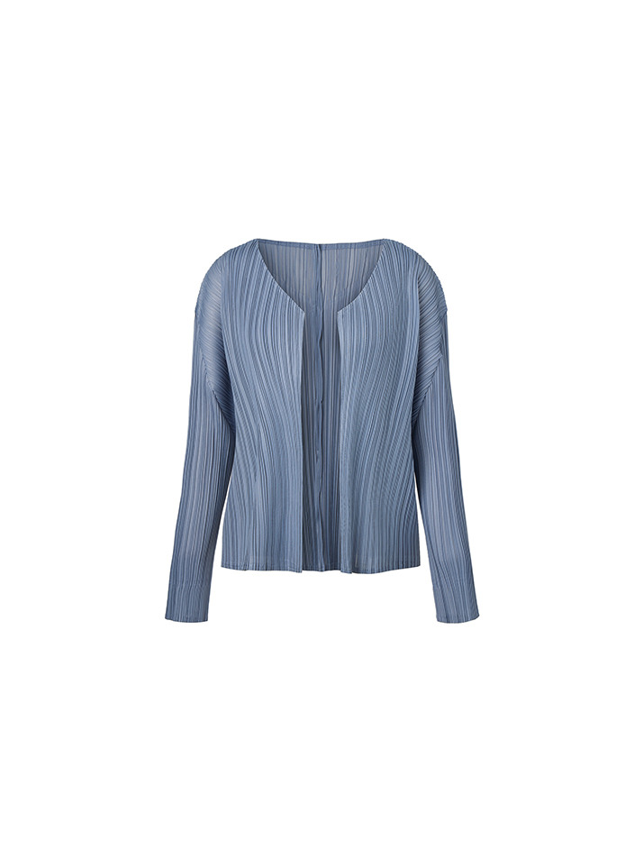 [여성] 볼레로 노카라 플리츠 숏 가디건 (블루)