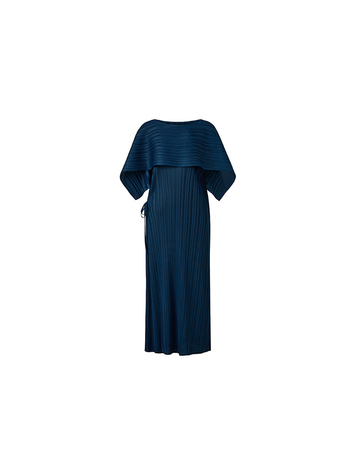 [여성] 바이어스 케이프 캡소매 스트랩 플리츠 원피스 (터쿠와즈)