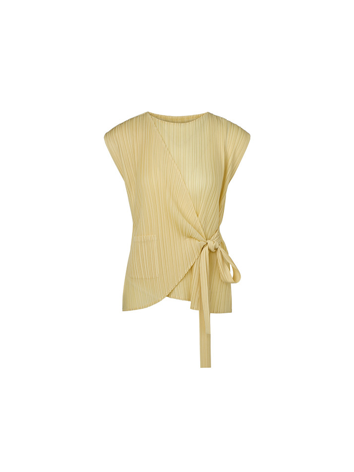 [여성] 타이드 랩 스타일 캡소매 플리츠 탑 (옐로우)