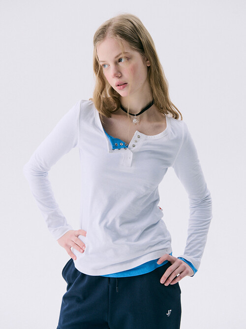 [Steady Seller]Solid Henry Neck T-shirt_WHITE