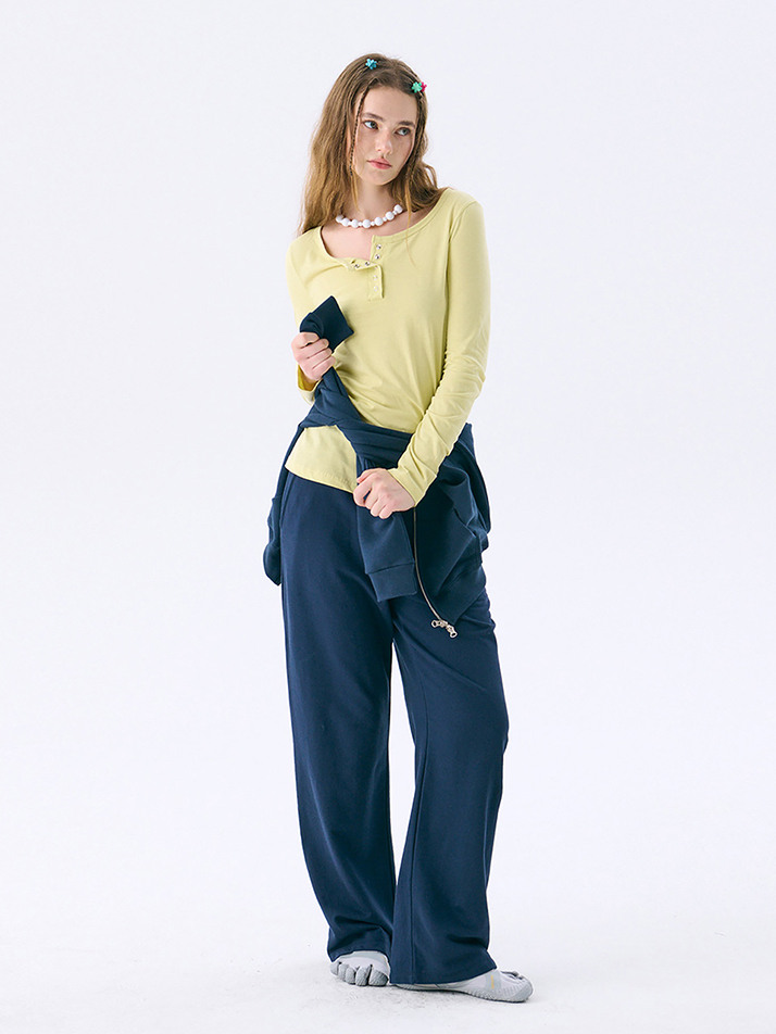 [Steady Seller]Solid Henry Neck T-shirt_Olive