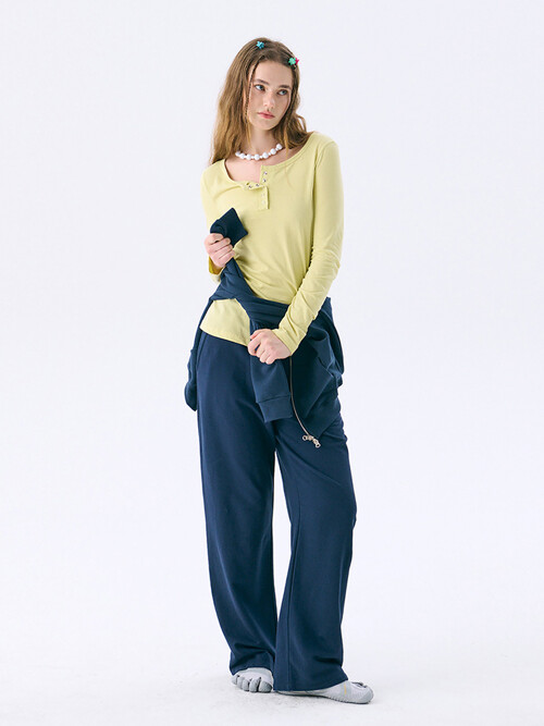 [Steady Seller]Solid Henry Neck T-shirt_Olive