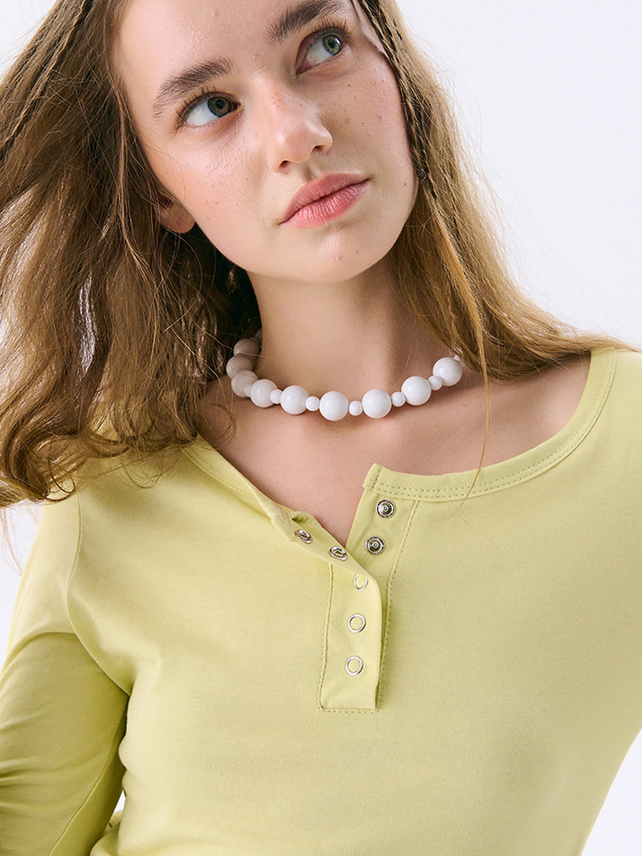 [Steady Seller]Solid Henry Neck T-shirt_Olive