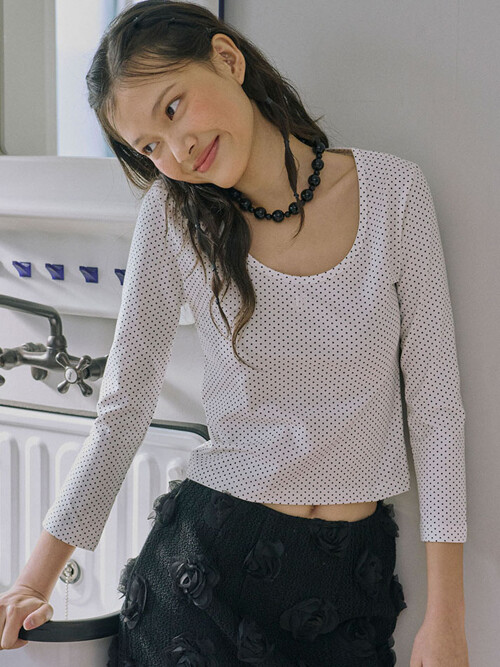 3/4 sleeve logo tee_Ivory