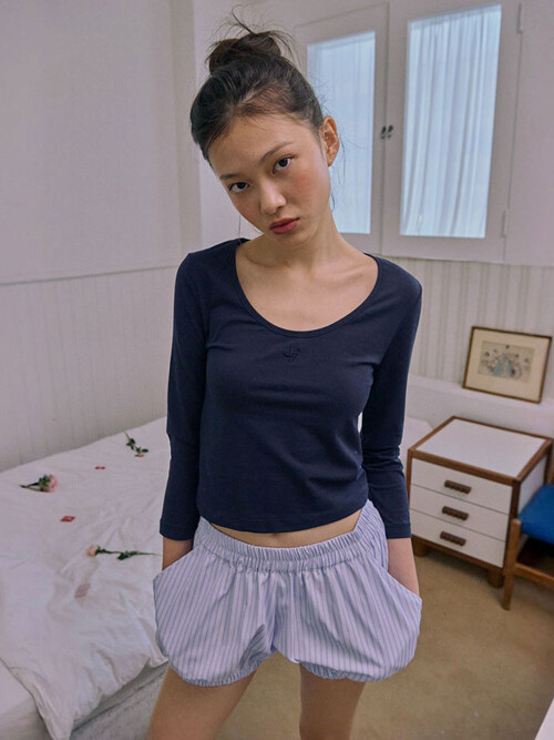 3/4 sleeve logo tee_Dark Navy