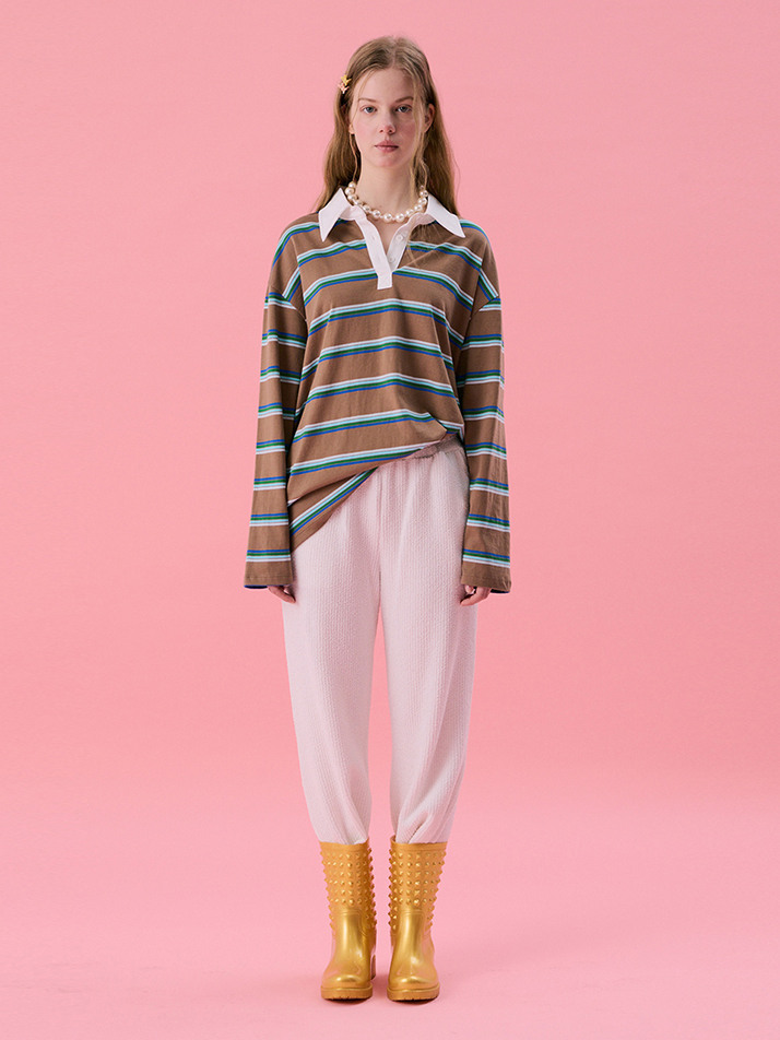 [Steady Seller] VOL11.Stripe Rugby Boxy T_BROWN