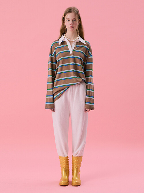 [Steady Seller] VOL11.Stripe Rugby Boxy T_BROWN