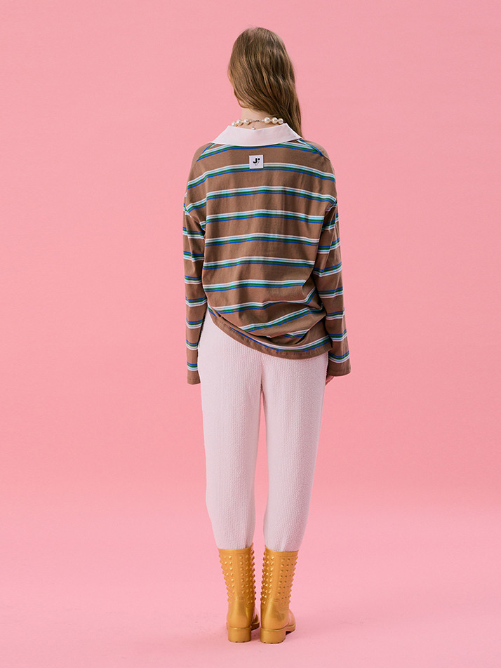 [Steady Seller] VOL11.Stripe Rugby Boxy T_BROWN