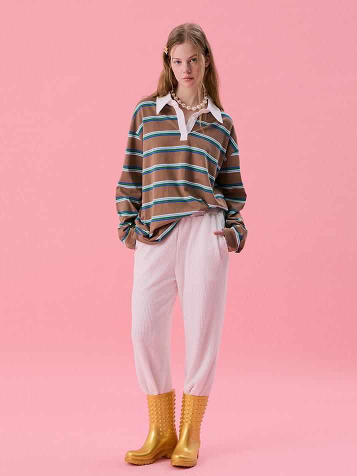 [Steady Seller] VOL11.Stripe Rugby Boxy T_BROWN