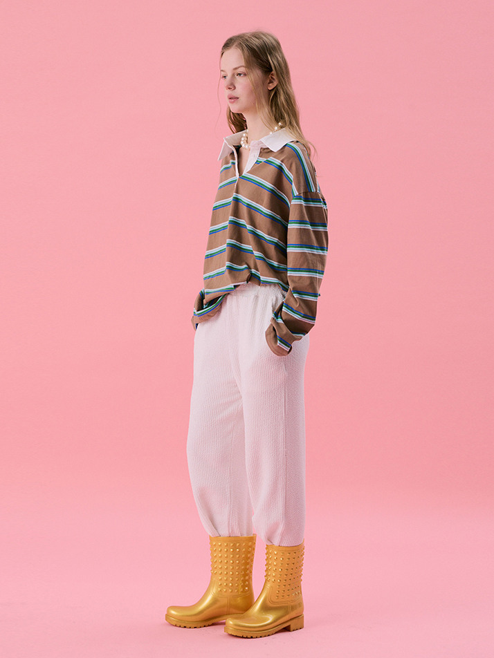 [Steady Seller] VOL11.Stripe Rugby Boxy T_BROWN