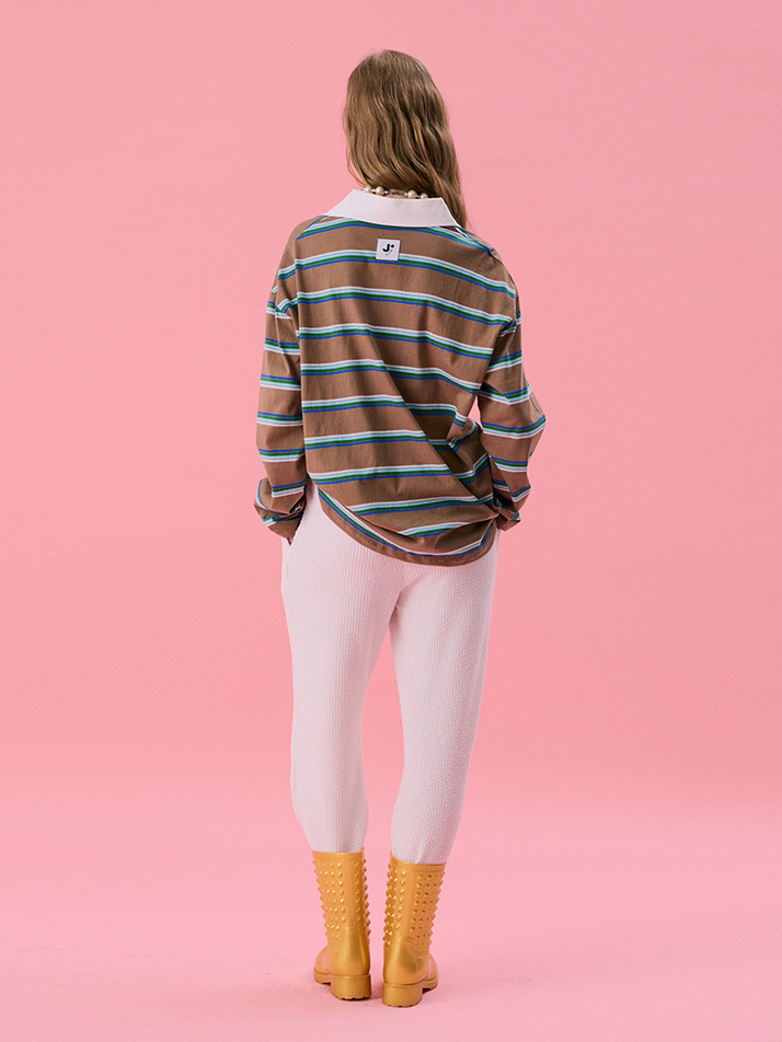 [Steady Seller] VOL11.Stripe Rugby Boxy T_BROWN