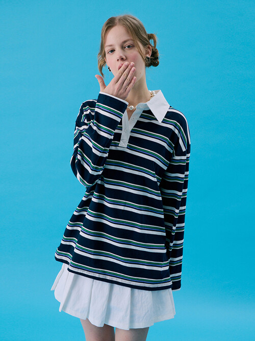 [Steady Seller]VOL11.Stripe Rugby Boxy T_NAVY