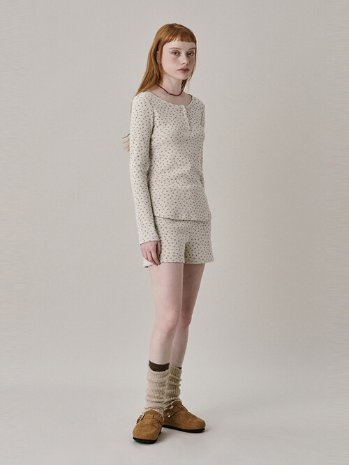 [Steady Seller] Patterned Henry Neck T-shirt_MELANGE GREY