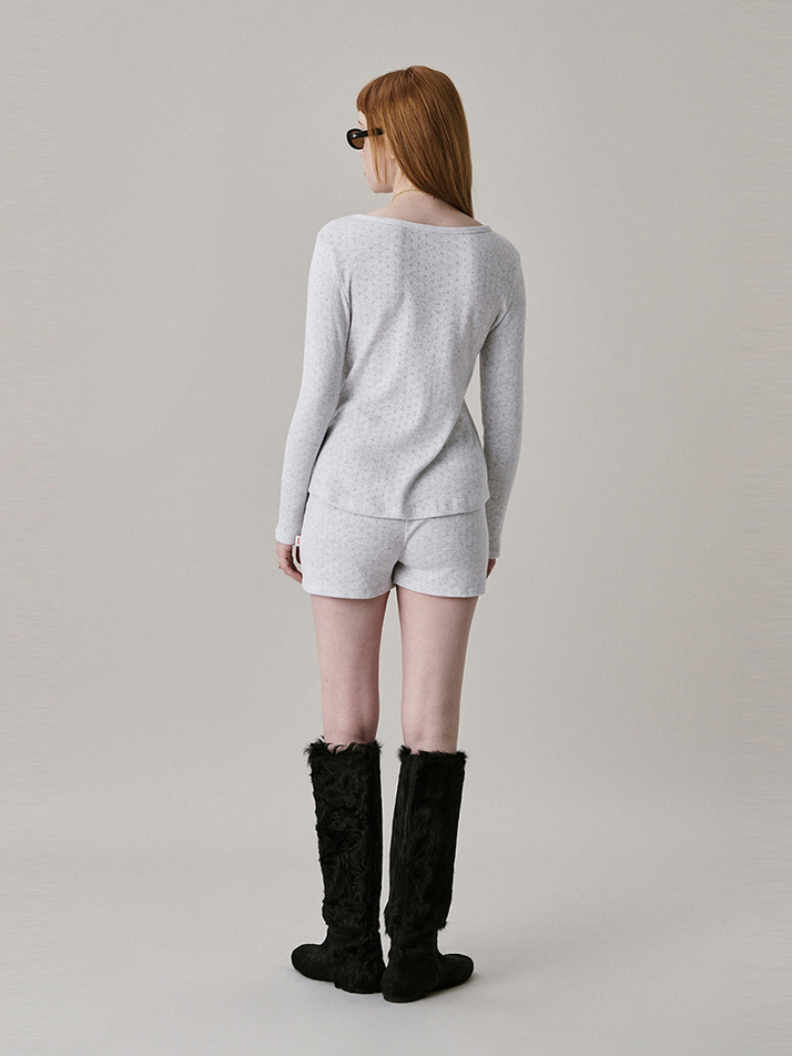 [Steady Seller] Patterned Henry Neck T-shirt_GREY