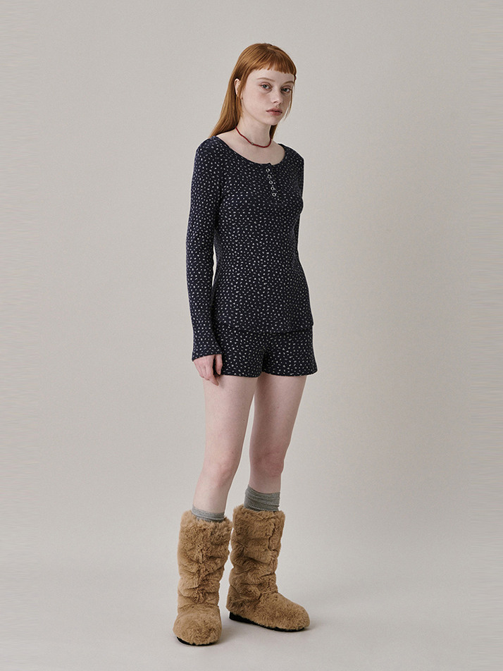 [Steady Seller] Patterned Henry Neck T-shirt_NAVY