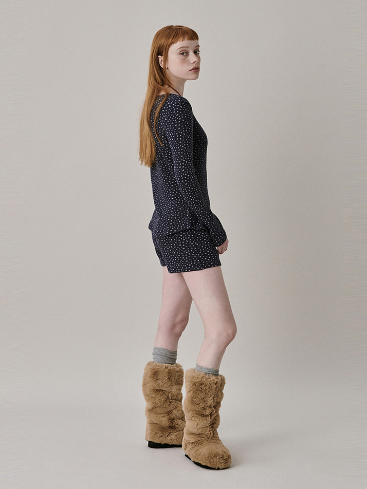 [Steady Seller] Patterned Henry Neck T-shirt_NAVY