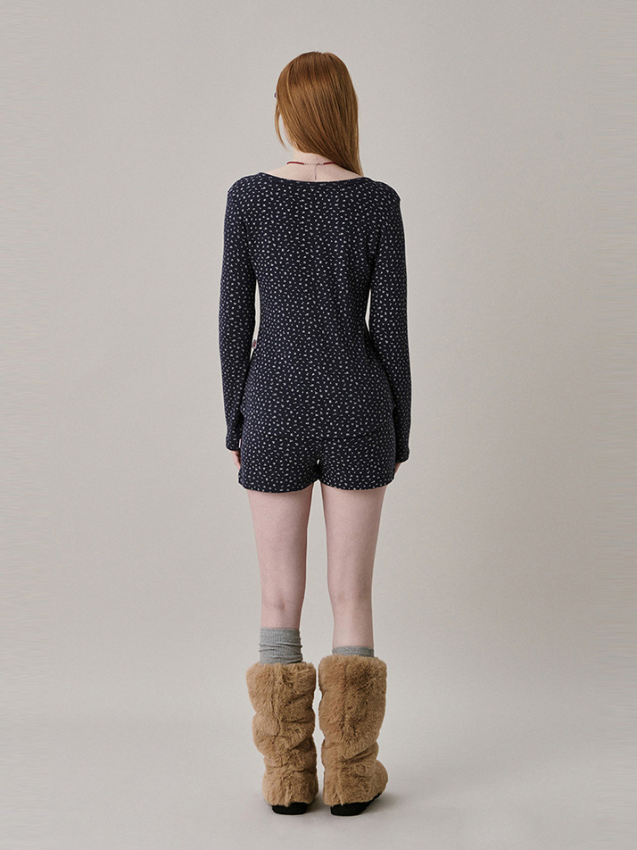 [Steady Seller] Patterned Henry Neck T-shirt_NAVY