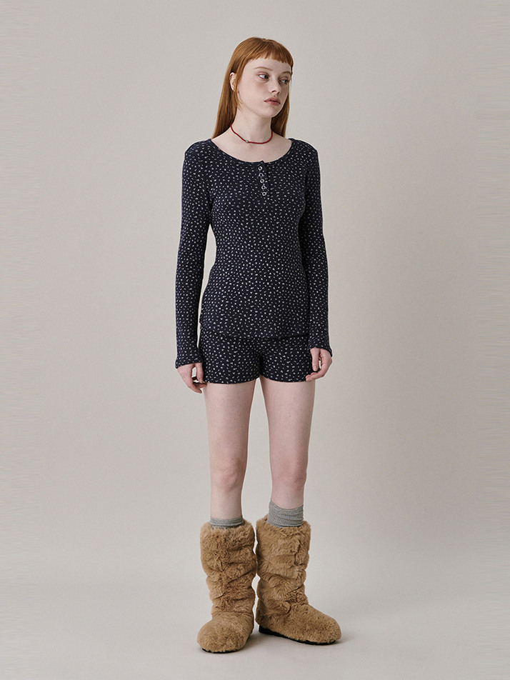 [Steady Seller] Patterned Henry Neck T-shirt_NAVY