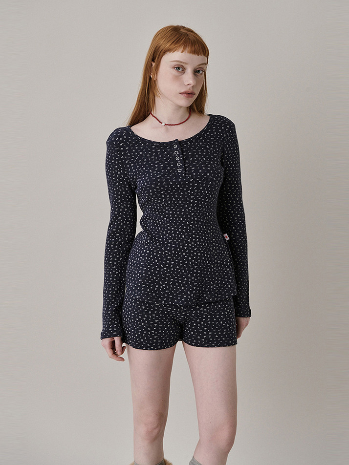 [Steady Seller] Patterned Henry Neck T-shirt_NAVY