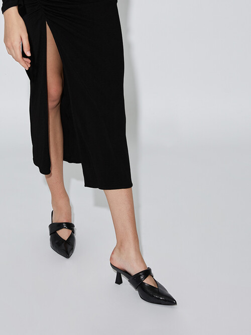 Anna Mules 6cm Heels Crush Nappa Black