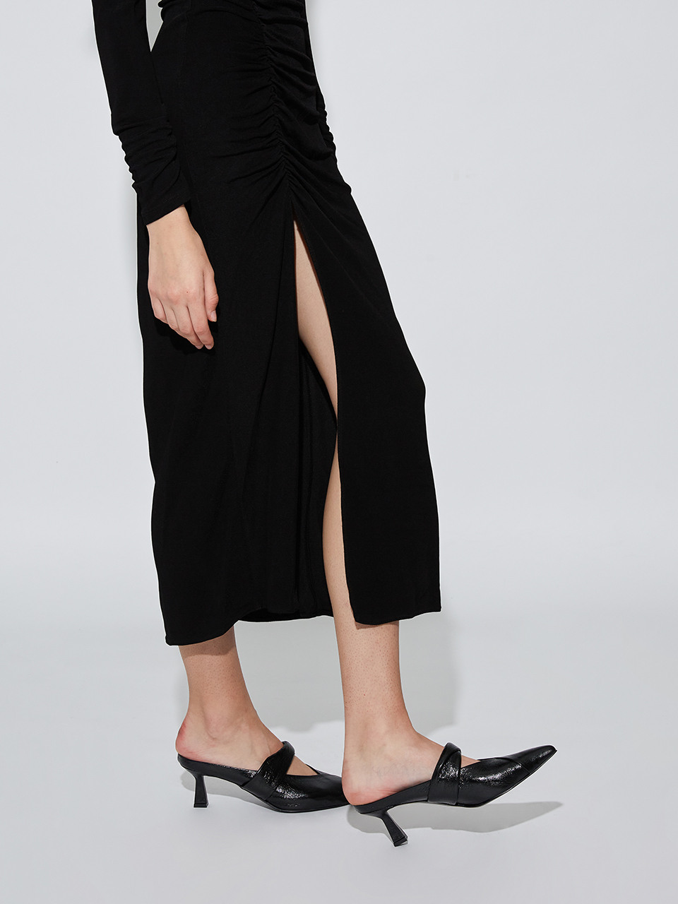 Anna Mules 6cm Heels Crush Nappa Black