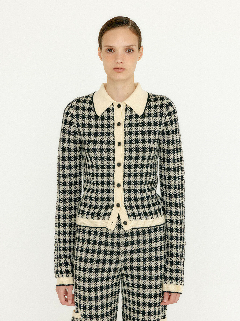 VINK Gingham Check Knit Shirt - Black/Ivory