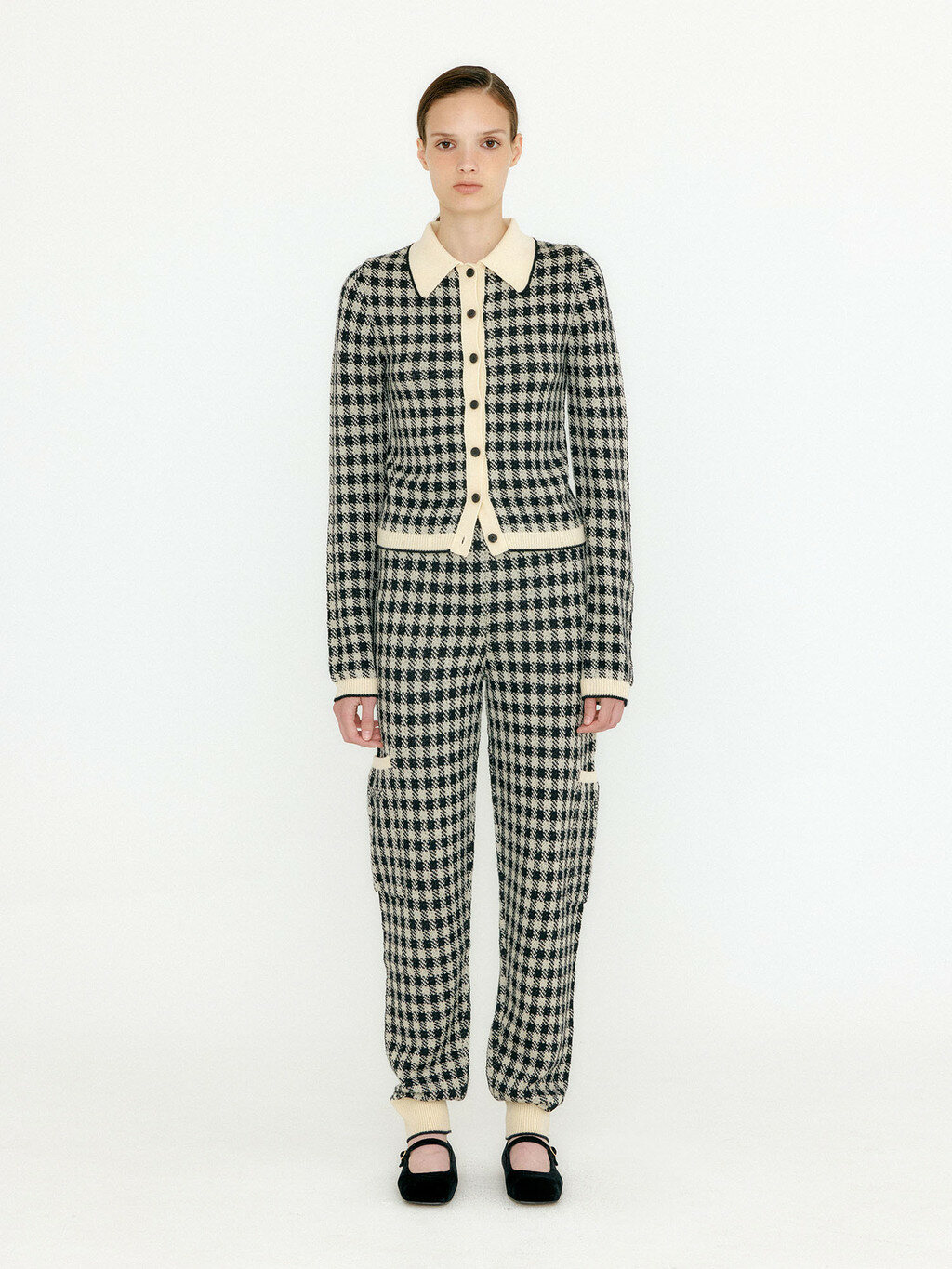 VINK Gingham Check Knit Shirt - Black/Ivory