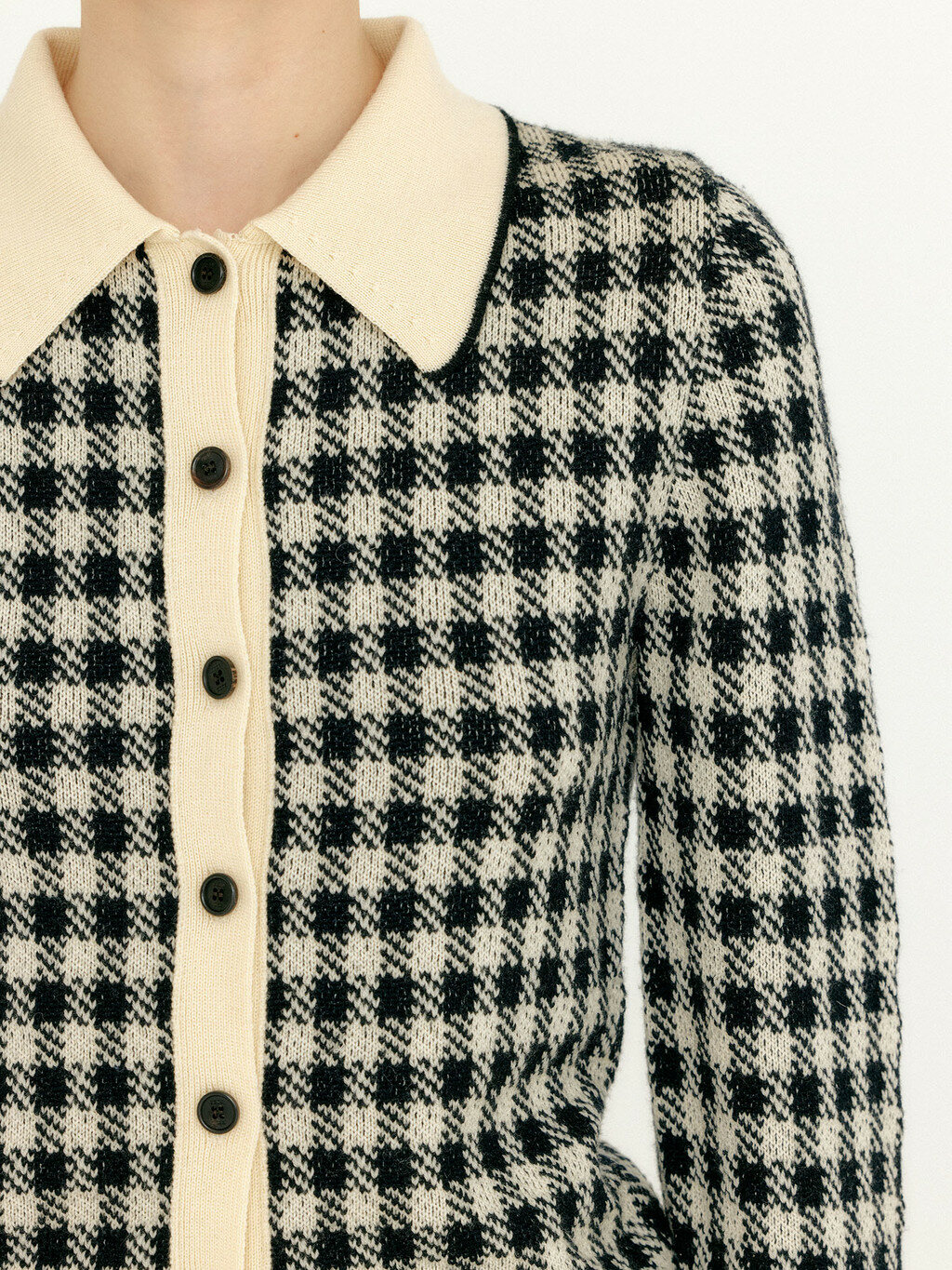 VINK Gingham Check Knit Shirt - Black/Ivory