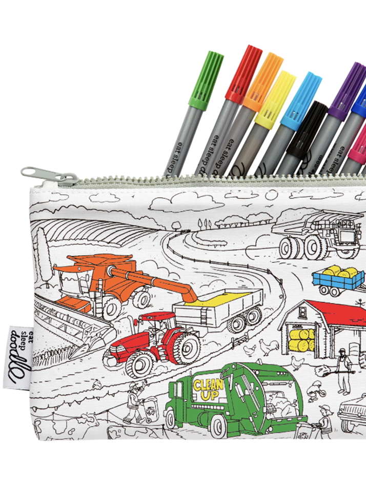 working wheels pencil case - colour in & learn