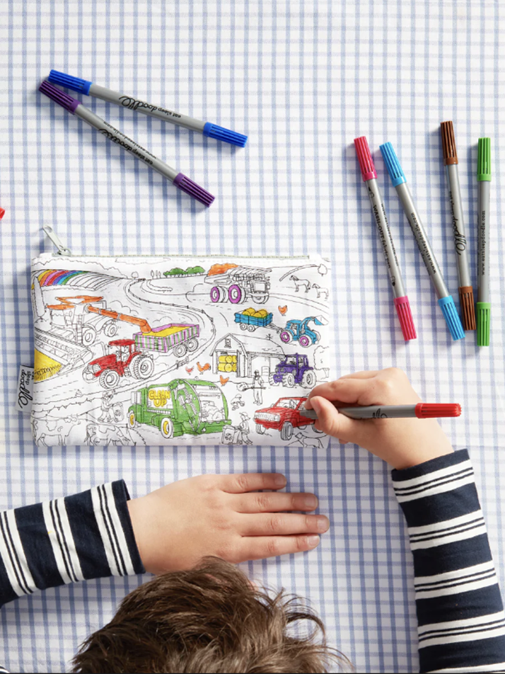 working wheels pencil case - colour in & learn