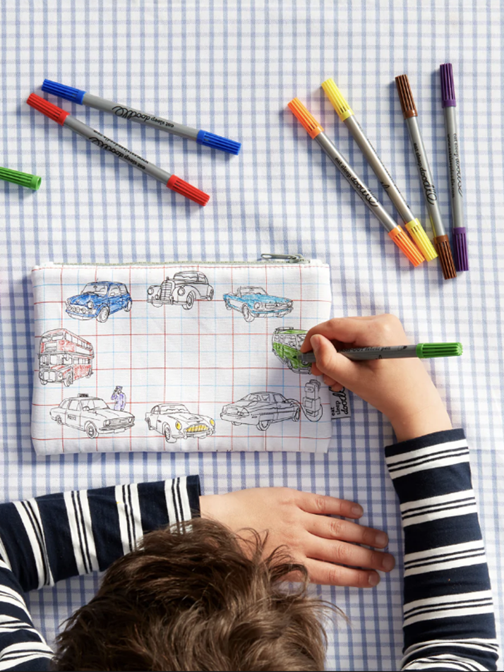 working wheels pencil case - colour in & learn