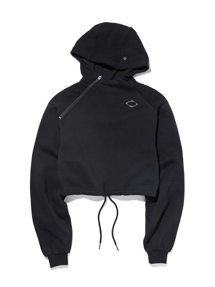 CROPPED SIDE ZIP HOODIE (BLACK) ETERNAL JOURNEY