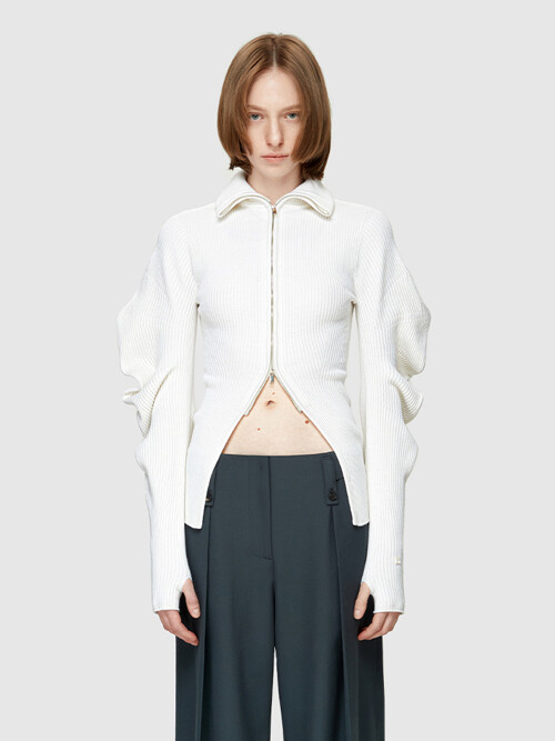22FW VOLUME SLEEVE KNIT CARDIGAN - WHITE